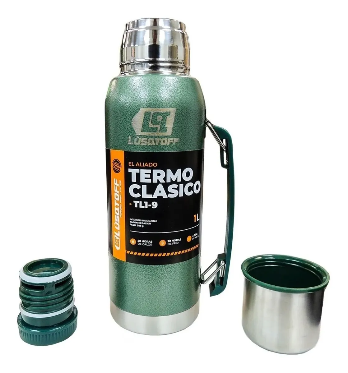 Lusqtoff Termo acero inoxidable 1Lt frio/calor verde pico cebador - Imagen 2