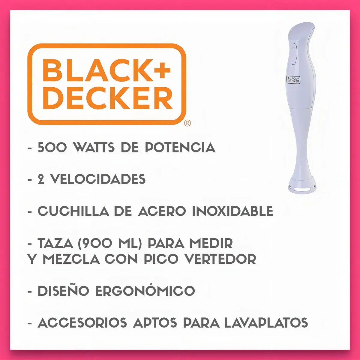 Licuadora de mano Mixer Black+Decker HB1002 blanco 500W - Imagen 4