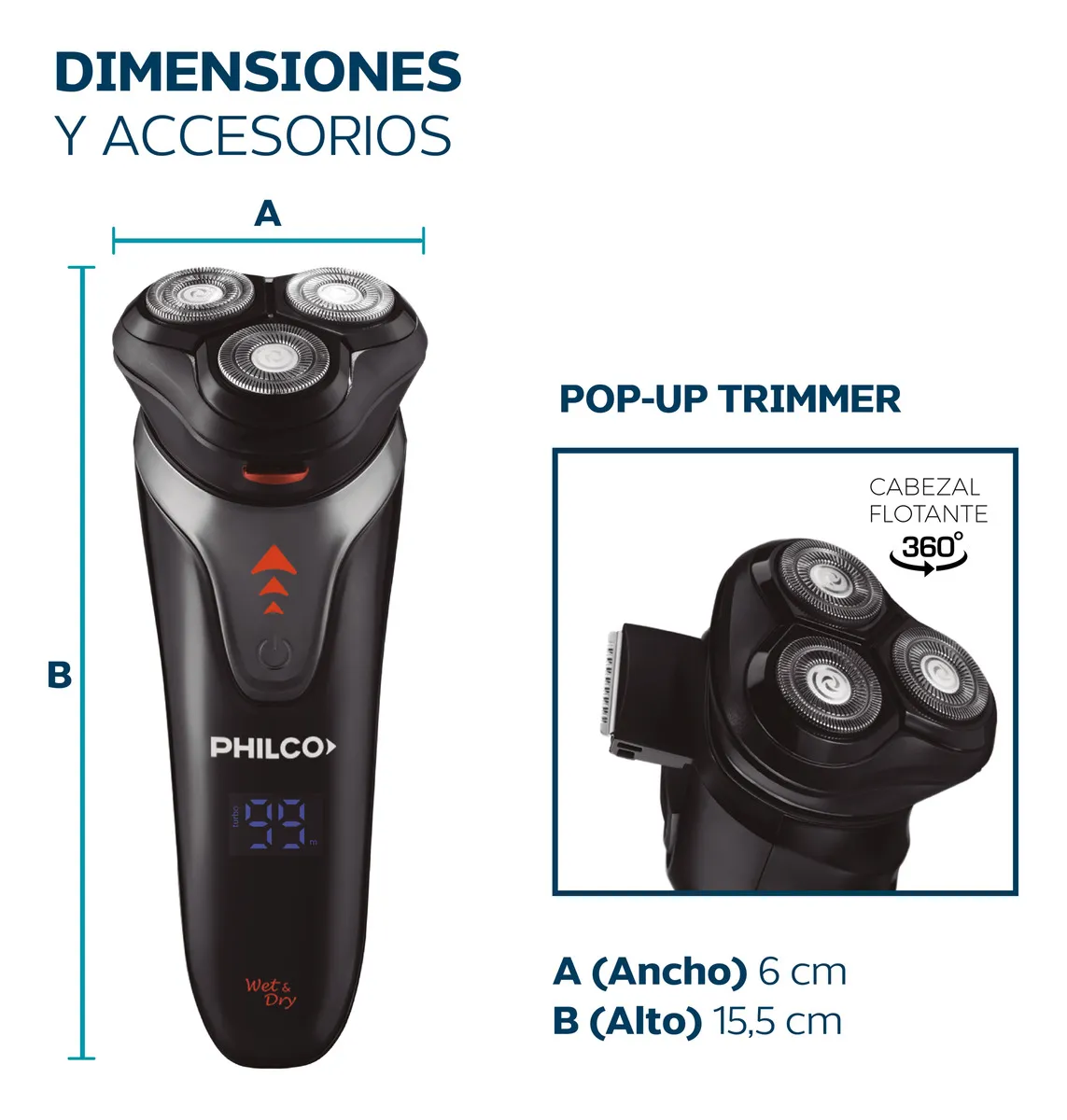 Afeitadora Philco AE5305 Turbo Recortador de patillas - Imagen 4