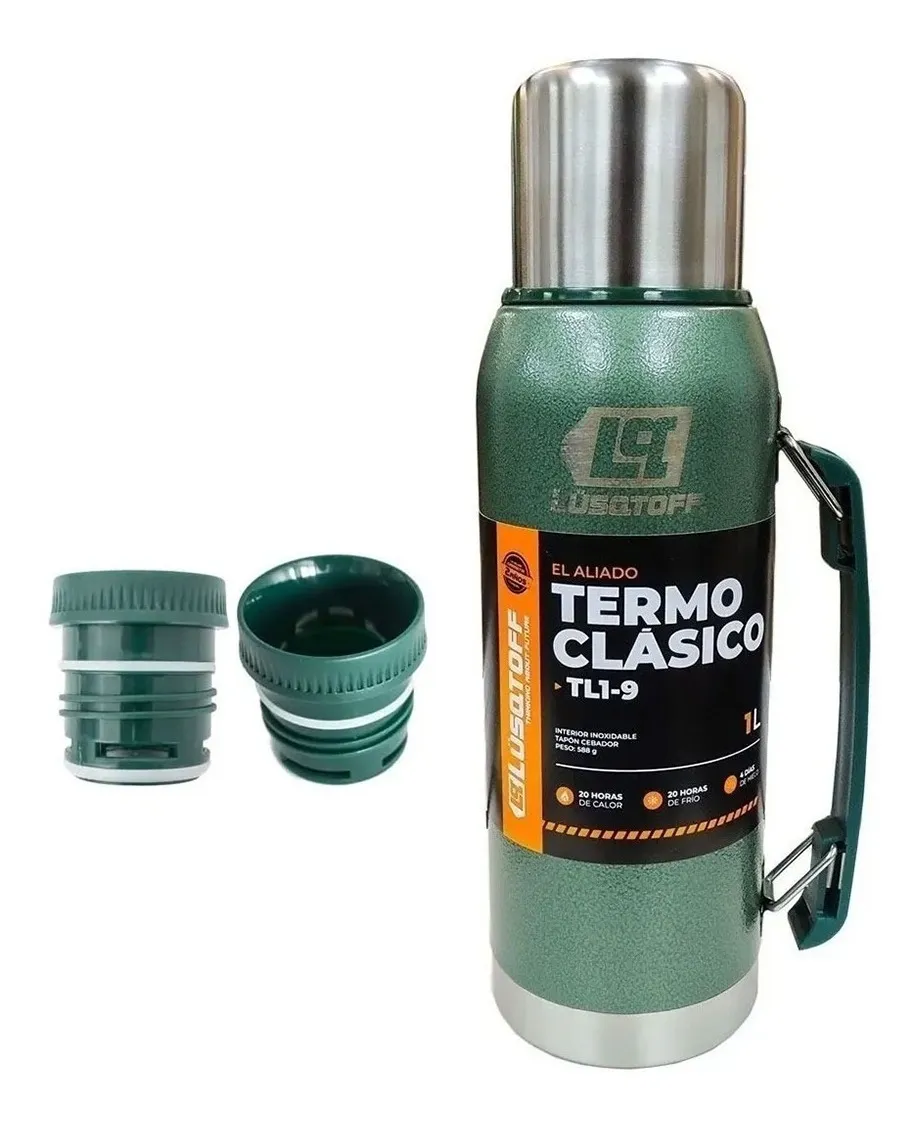 Lusqtoff Termo acero inoxidable 1Lt frio/calor verde pico cebador - Imagen 6