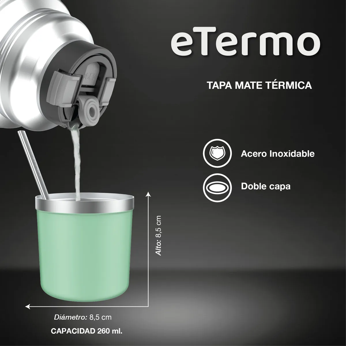 Termo Electrico Peabody ET1001v E-termo 1Lt. mate y bombilla P2 Color Verde - Imagen 6