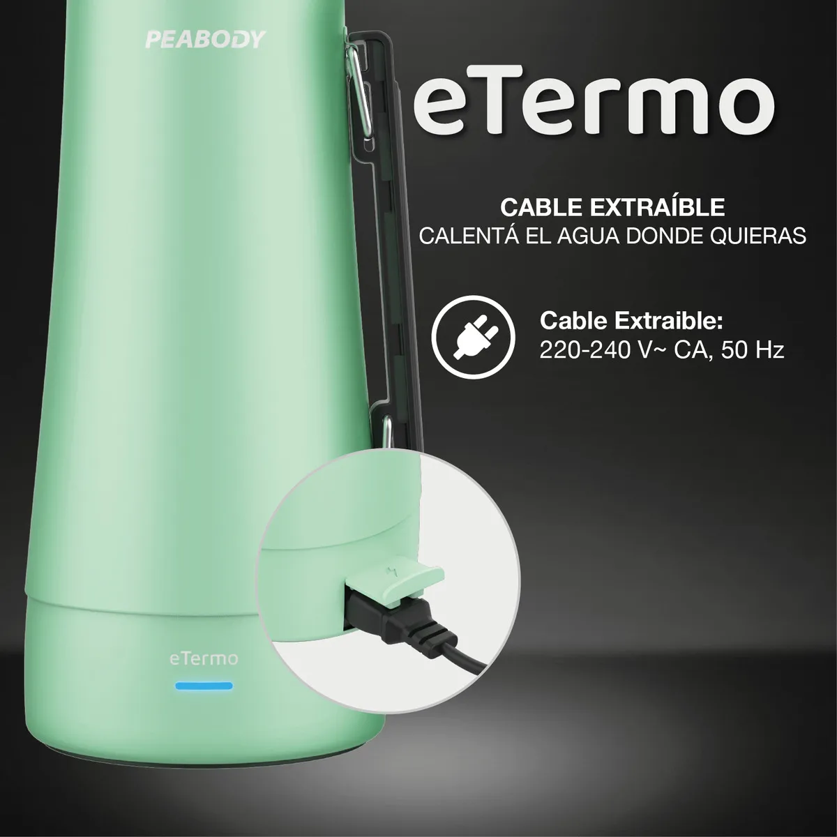 Termo Electrico Peabody ET1001v E-termo 1Lt. mate y bombilla P2 Color Verde - Imagen 4