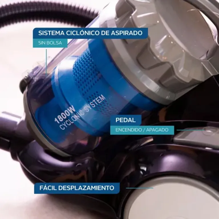 Aspiradora Ciclónica Philco 1800W Color Gris 1,2 Litros PHASC1933PI - Imagen 9