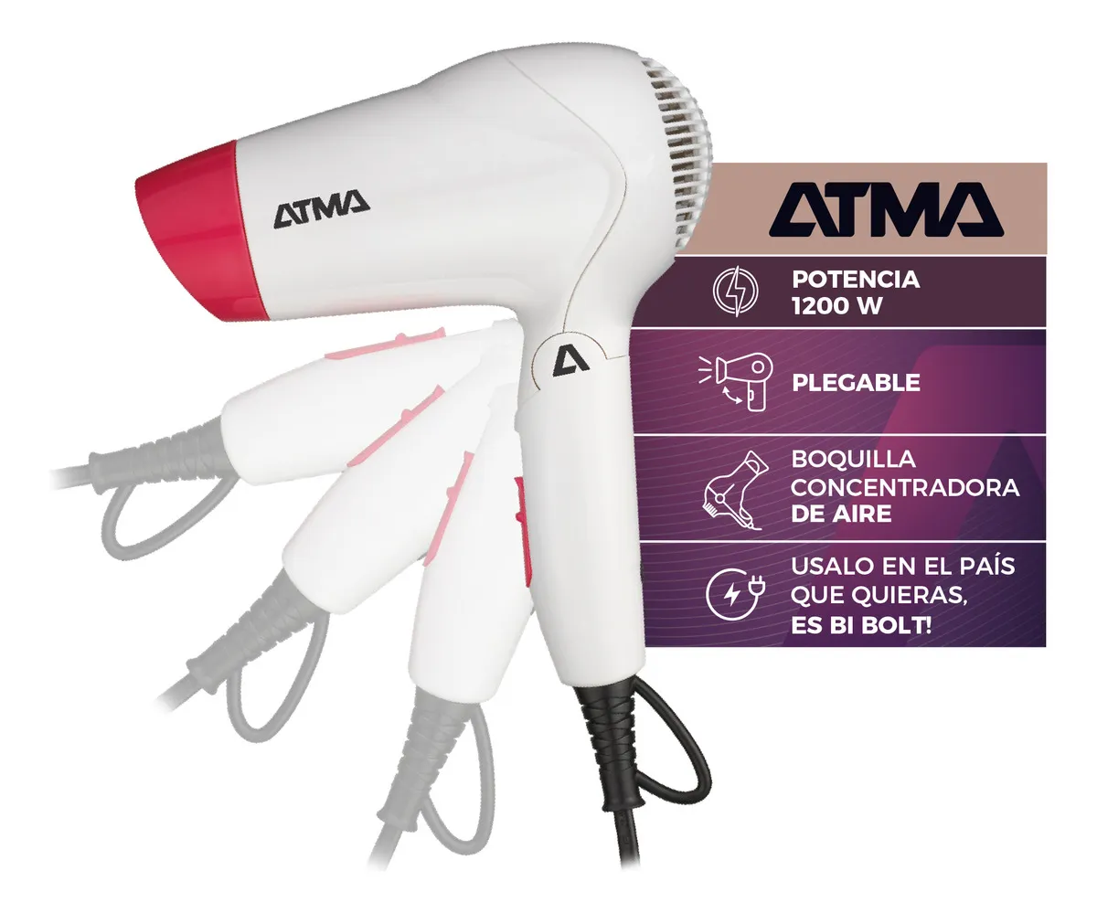 Secador de Pelo ATMA SP8905P 1200W Plegable Shine Travel