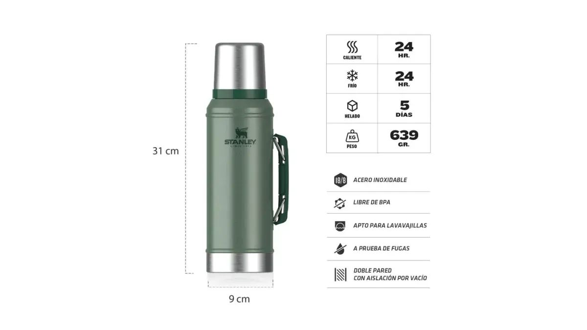 Termo Stanley Classic 950 ml con Manija y Tapón Cebador - Imagen 7