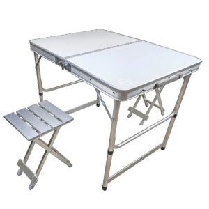 Set de Camping Kushiro FSCI‑P2BA Mesa Plegable + 2 Bancos de Aluminio