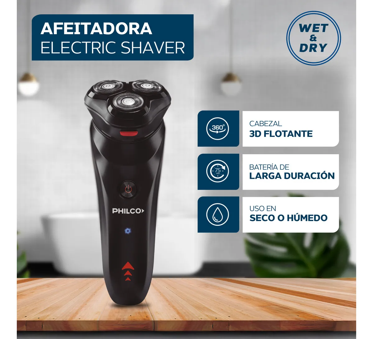 Afeitadora Philco AE5105PP Lithium Inalámbrica Wet & Dry 360°
