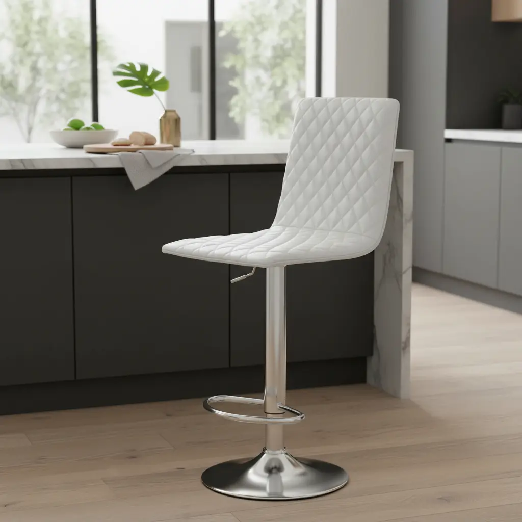 Banqueta de Bar Vonne CBBI‑001B Regulable Ecocuero Blanco con Respaldo - Imagen 3
