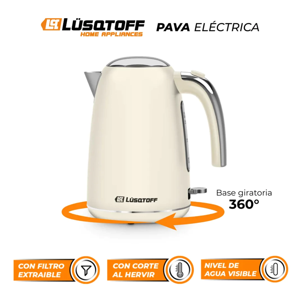 Pava Eléctrica Vintage Lüsqtoff LQ‑PV802 1,7 L Crema 2200 W - Imagen 3