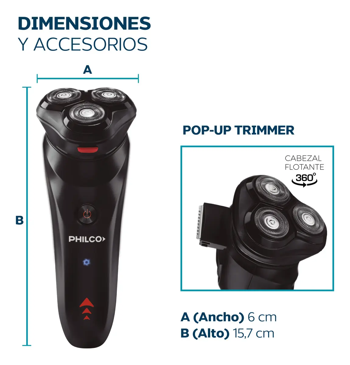Afeitadora Philco AE5105PP Lithium Inalámbrica Wet & Dry 360° - Imagen 5