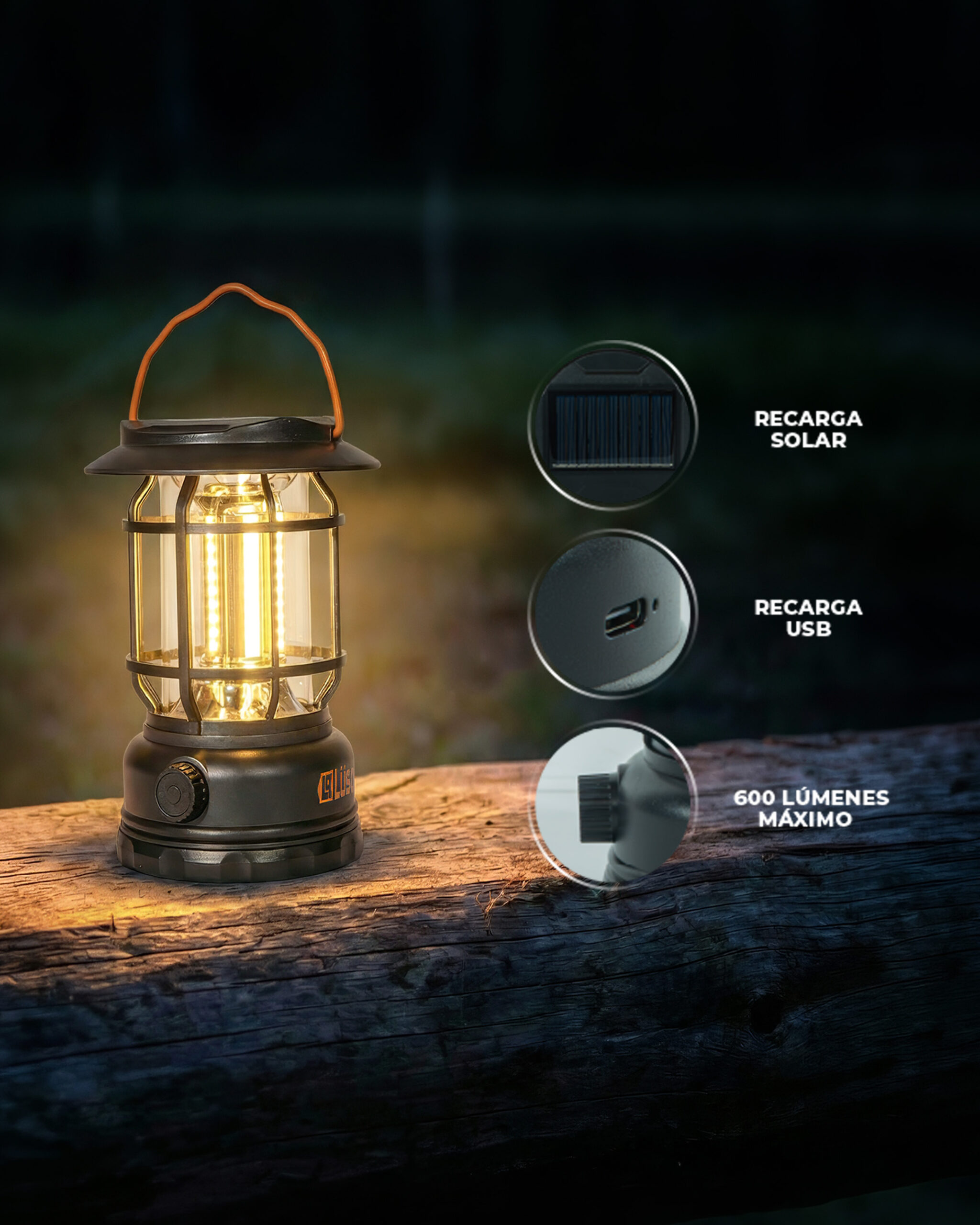 Farol LED Lüsqtoff LOD036 Recargable Solar 600lm 360° - Imagen 2
