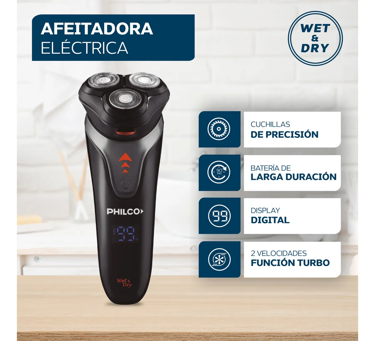 Afeitadora Philco AE5305PP Turbo Inalámbrica Wet & Dry