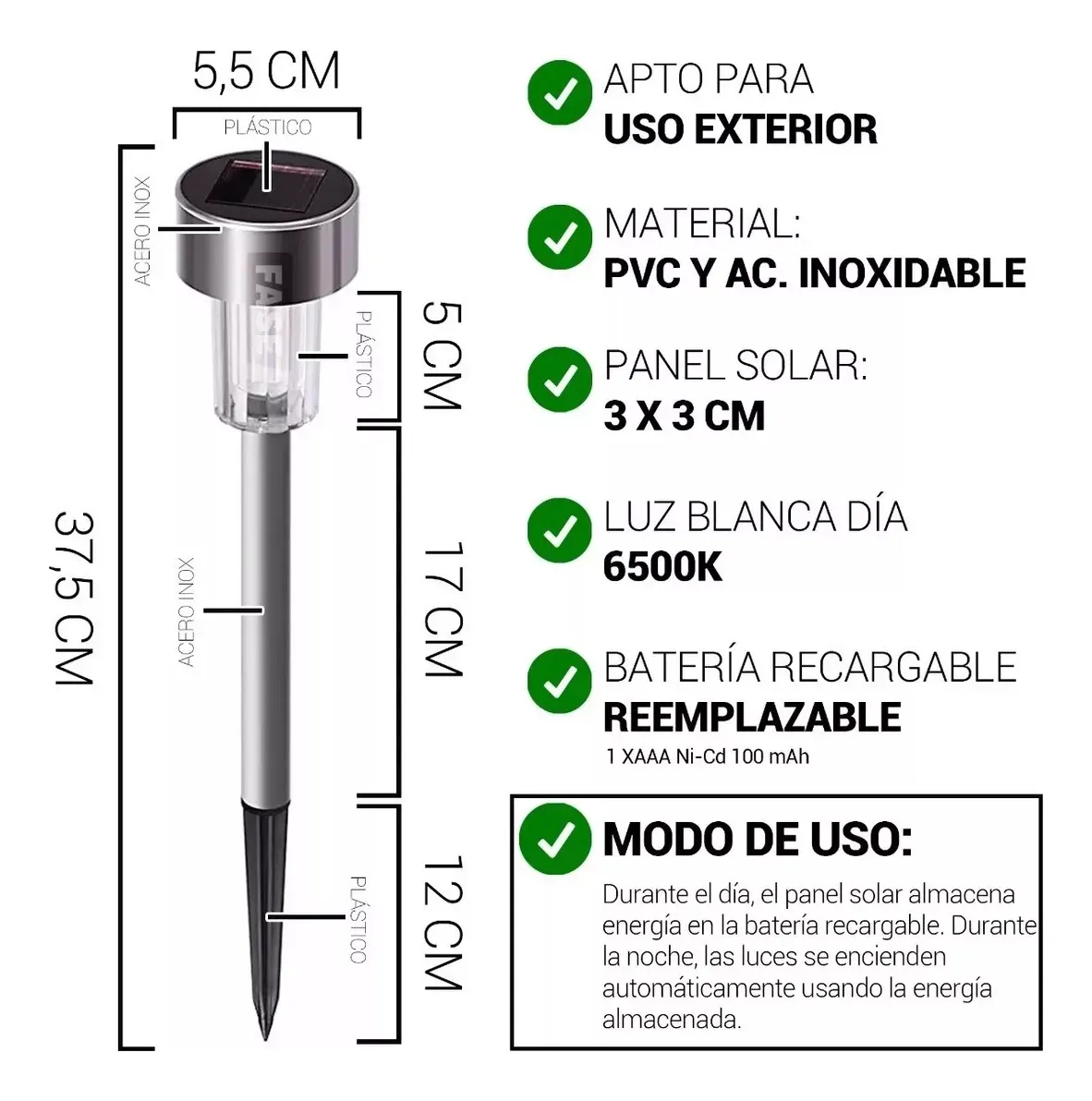 Estaca Solar LED Etheos acero inox. Luz Fría - Imagen 7