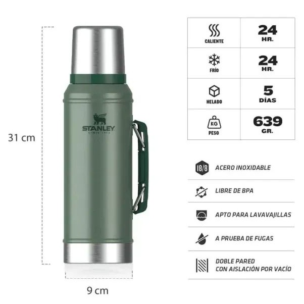 Termo Stanley Classic 950ml Acero con manija y pico cebador - Imagen 6