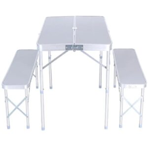 Set Mesa Plegable Kushiro SPALU03 con 2 Bancos de Aluminio