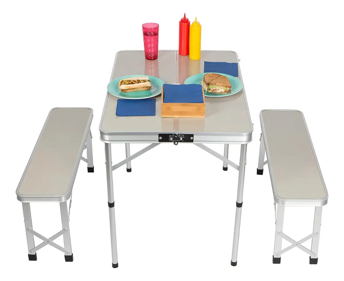 Set Mesa Plegable Kushiro SPALU03 con 2 Bancos de Aluminio - Imagen 3