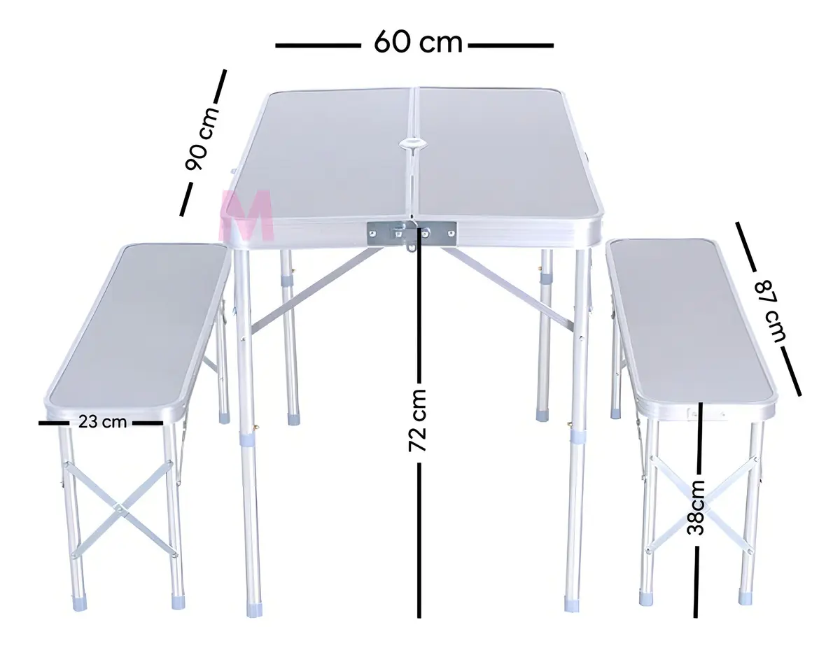 Set Mesa Plegable Kushiro SPALU03 con 2 Bancos de Aluminio - Imagen 4