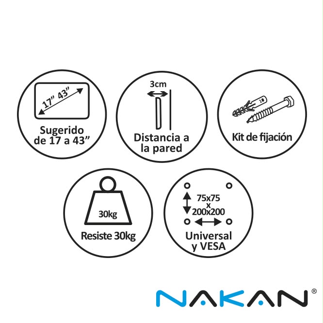 Soporte TV 17" a 43" 30kg Nakan NAK-456 Fijo - Imagen 6