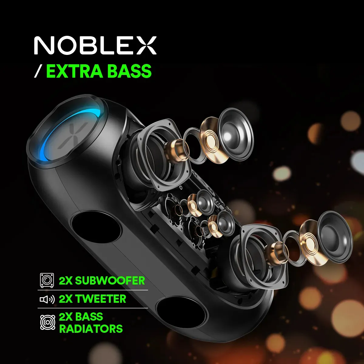 Parlante Portátil Noblex PSB2000P 60W Bluetooth IPX6 Luces LED TWS - Imagen 9