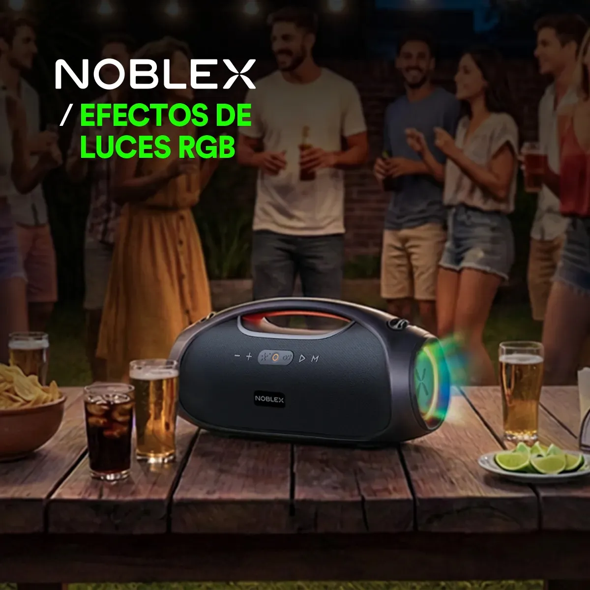 Parlante Portátil Noblex PSB2000P 60W Bluetooth IPX6 Luces LED TWS - Imagen 10