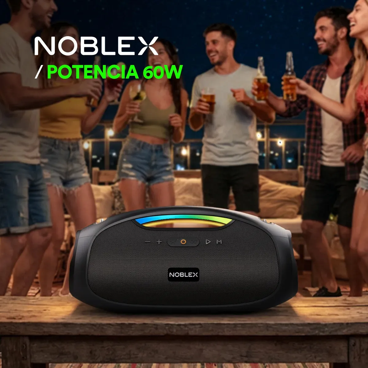 Parlante Portátil Noblex PSB2000P 60W Bluetooth IPX6 Luces LED TWS - Imagen 11