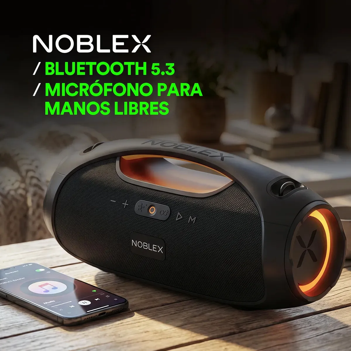 Parlante Portátil Noblex PSB2000P 60W Bluetooth IPX6 Luces LED TWS - Imagen 6
